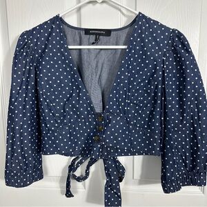 BCBG MAXAZRIA crop top, size small, polka dot, chambray, spring, summer